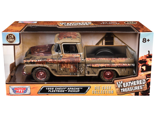 1958 Chevrolet Apache Fleetside Pickup Brown (Rusted) "Weathered Treasures" Series 1/24 Diecast Model Car