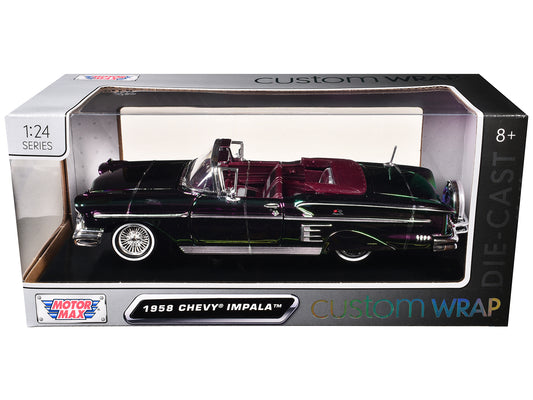 1958 Chevrolet Impala Green and Purple Chrome "Custom Wrap" Series 1/24 Diecast Model Car
