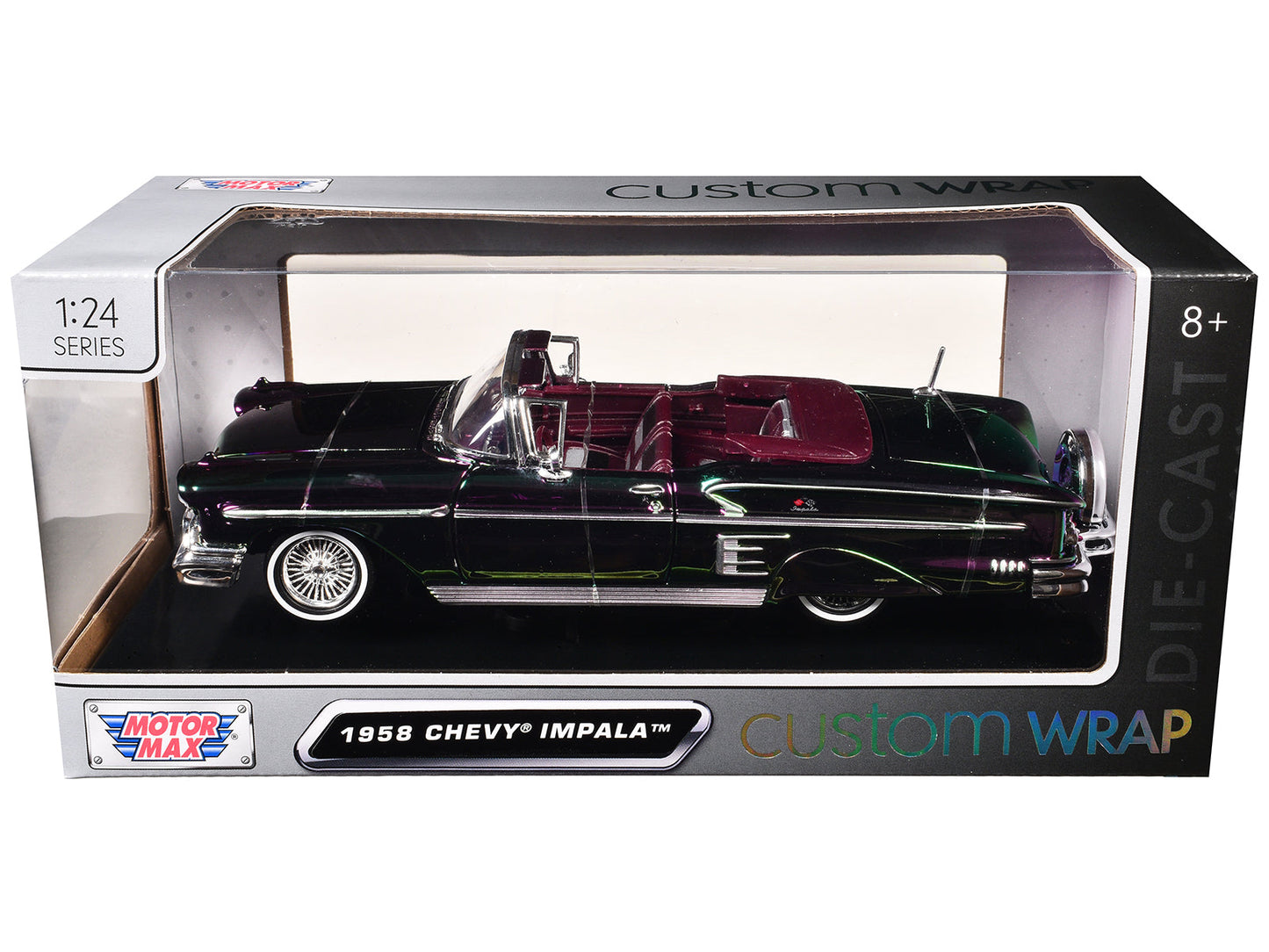 1958 Chevrolet Impala Green and Purple Chrome "Custom Wrap" Series 1/24 Diecast Model Car