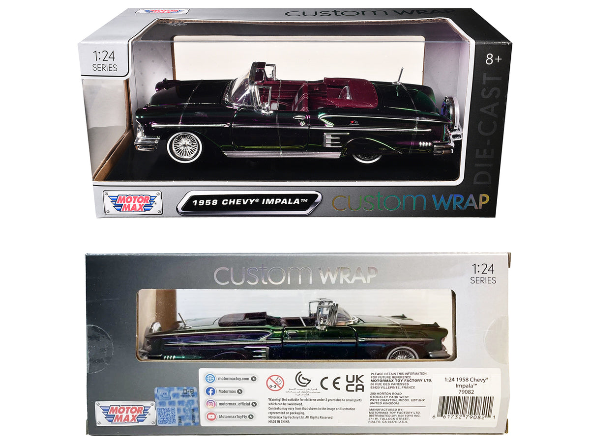 1958 Chevrolet Impala Green and Purple Chrome "Custom Wrap" Series 1/24 Diecast Model Car