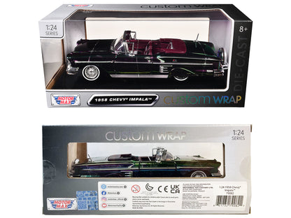 1958 Chevrolet Impala Green and Purple Chrome "Custom Wrap" Series 1/24 Diecast Model Car