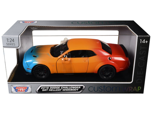 2018 Dodge Challenger SRT Hellcat Widebody Blue Orange and Red Gradient "Custom Wrap" Series 1/24 Diecast Model Car