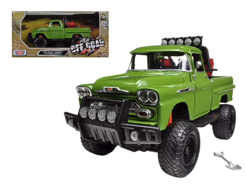 1958 Chevrolet Apache Fleetside Pickup Truck Off Road Green 1/24 Diecast Model