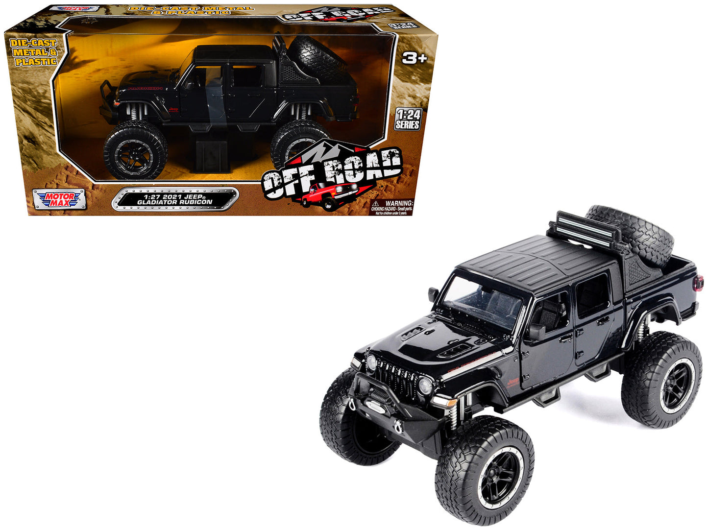 2021 Jeep Gladiator Rubicon Off-Road Pickup Truck Black with Matt Black Top "Off Road" Series 1/27 Diecast Model Car