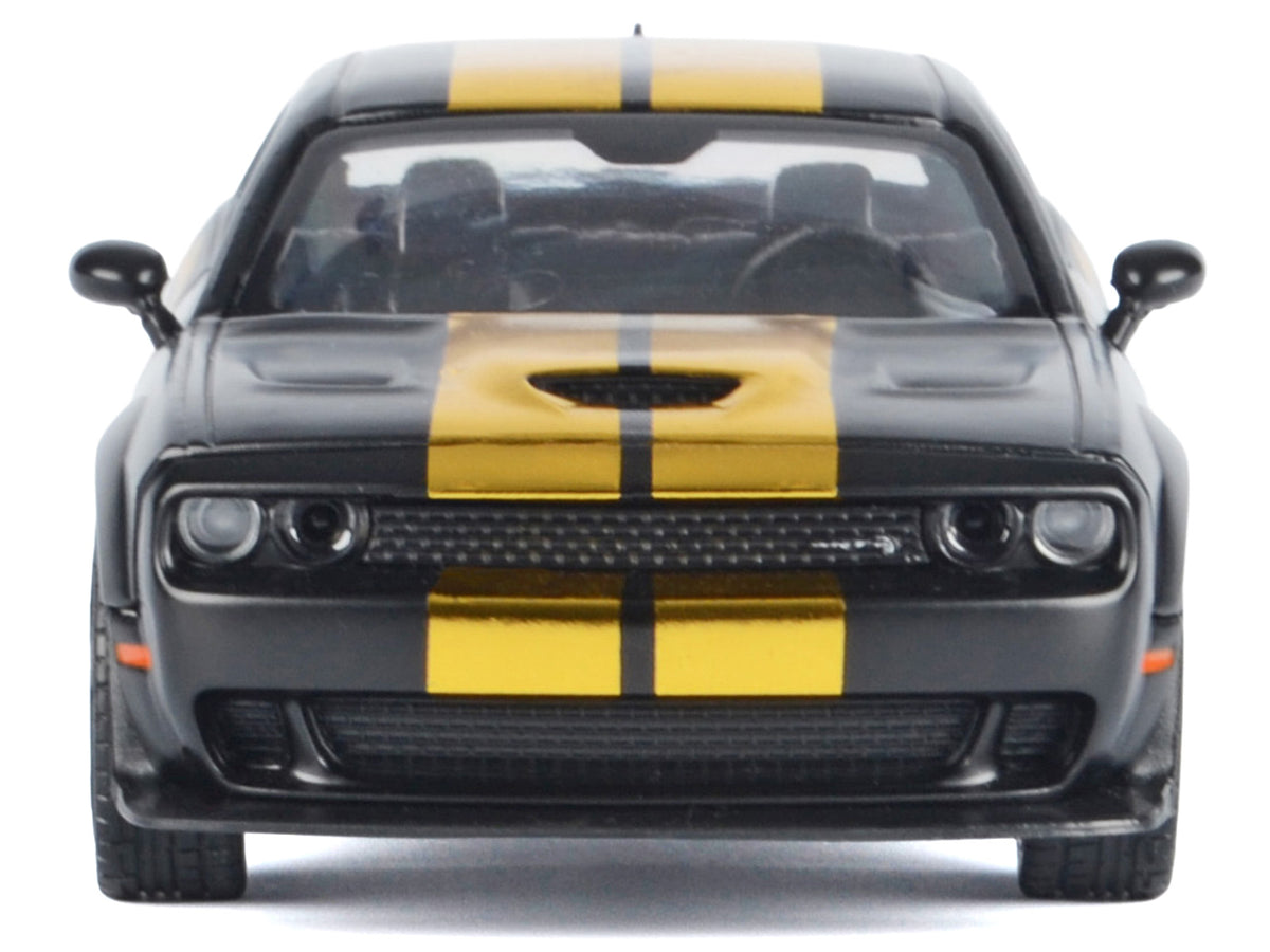 2018 Dodge Challenger SRT Hellcat Widebody Matt Black with Gold Stripes and Graphics "Midnight Eclipse" Series 1/24 Diecast Model Car