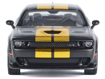 2018 Dodge Challenger SRT Hellcat Widebody Matt Black with Gold Stripes and Graphics "Midnight Eclipse" Series 1/24 Diecast Model Car