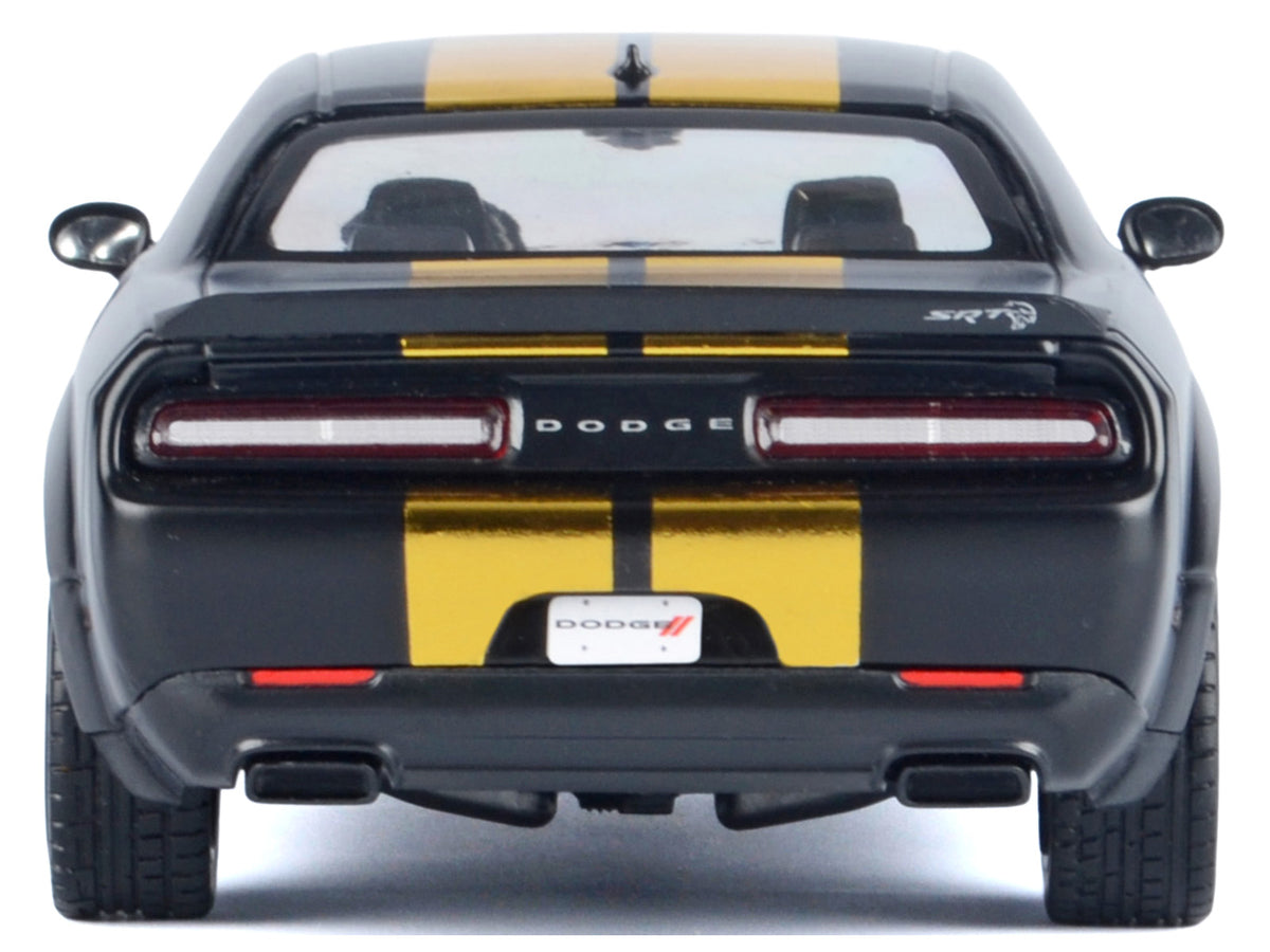 2018 Dodge Challenger SRT Hellcat Widebody Matt Black with Gold Stripes and Graphics "Midnight Eclipse" Series 1/24 Diecast Model Car