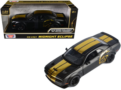 2018 Dodge Challenger SRT Hellcat Widebody Matt Black with Gold Stripes and Graphics "Midnight Eclipse" Series 1/24 Diecast Model Car