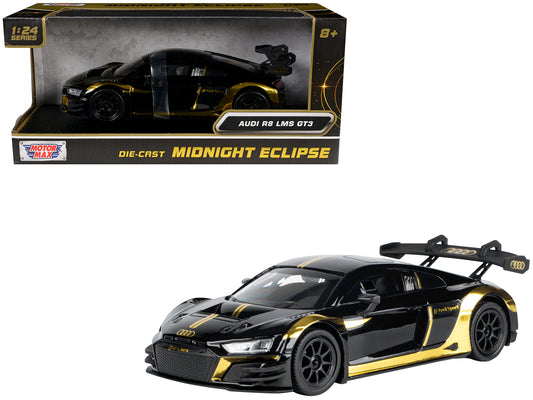 Audi R8 LMS GT3 Black with Gold Stripes and Graphics "Midnight Eclipse" Series 1/24 Diecast Model Car