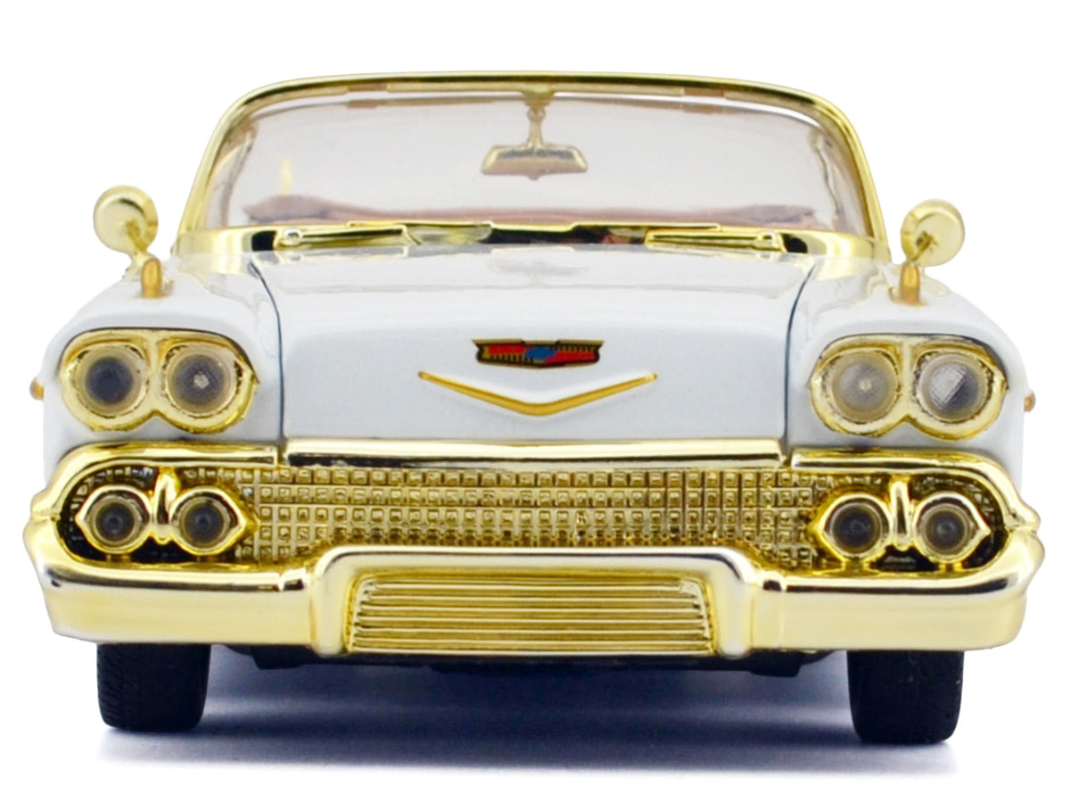1958 Chevrolet Impala White Metallic with Gold Accents "Luxe Legends" Series 1/24 Diecast Model Car