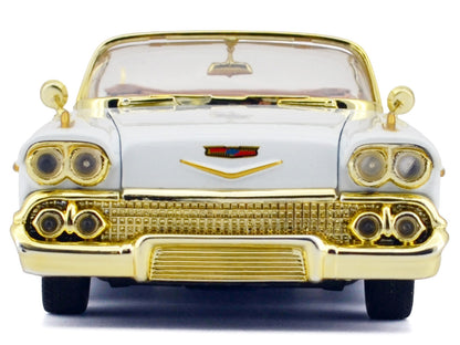 1958 Chevrolet Impala White Metallic with Gold Accents "Luxe Legends" Series 1/24 Diecast Model Car