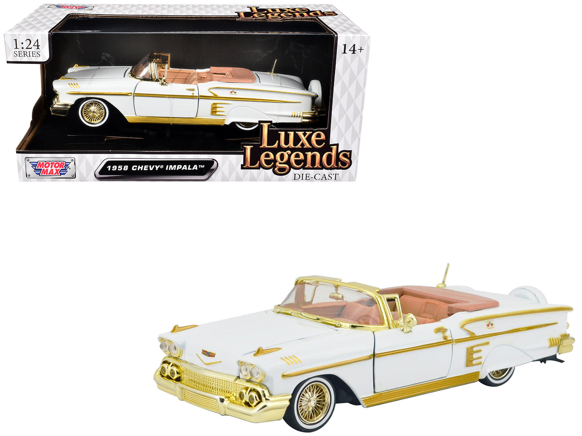 1958 Chevrolet Impala White Metallic with Gold Accents "Luxe Legends" Series 1/24 Diecast Model Car