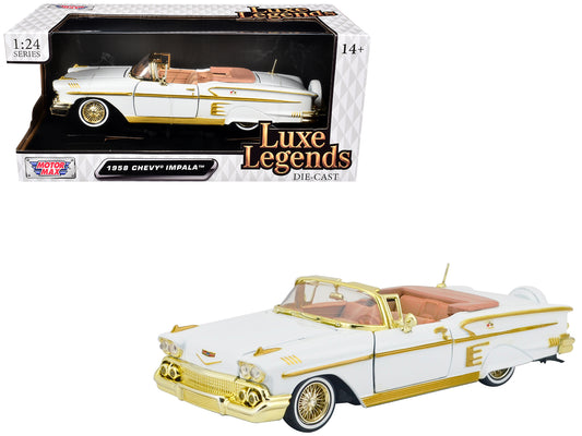 1958 Chevrolet Impala White Metallic with Gold Accents "Luxe Legends" Series 1/24 Diecast Model Car