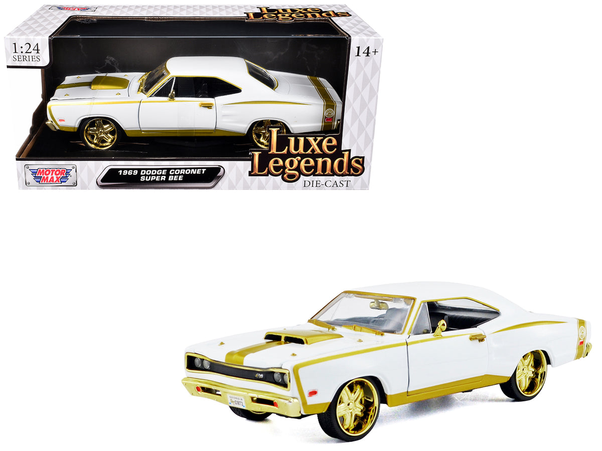 1969 Dodge Coronet Super Bee White Metallic with Gold Accents "Luxe Legends" Series 1/24 Diecast Model Car