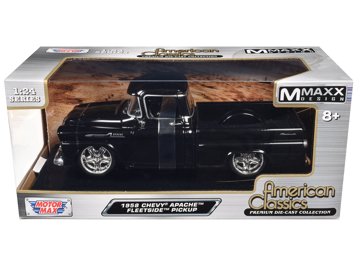 1958 Chevrolet Apache Fleetside Pickup Black "Maxx Design" "American Classics" Series 1/24 Diecast Model Car