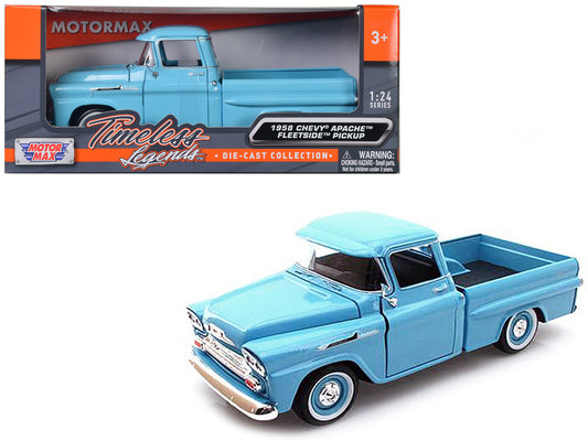 1958 Chevrolet Apache Fleetside Pickup Truck Light Blue 1/24 Diecast Model Car