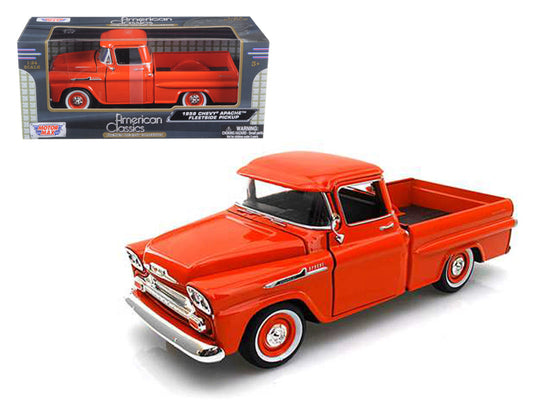 1958 Chevrolet Apache Fleetside Pickup Truck Orange 1/24 Diecast Model Car