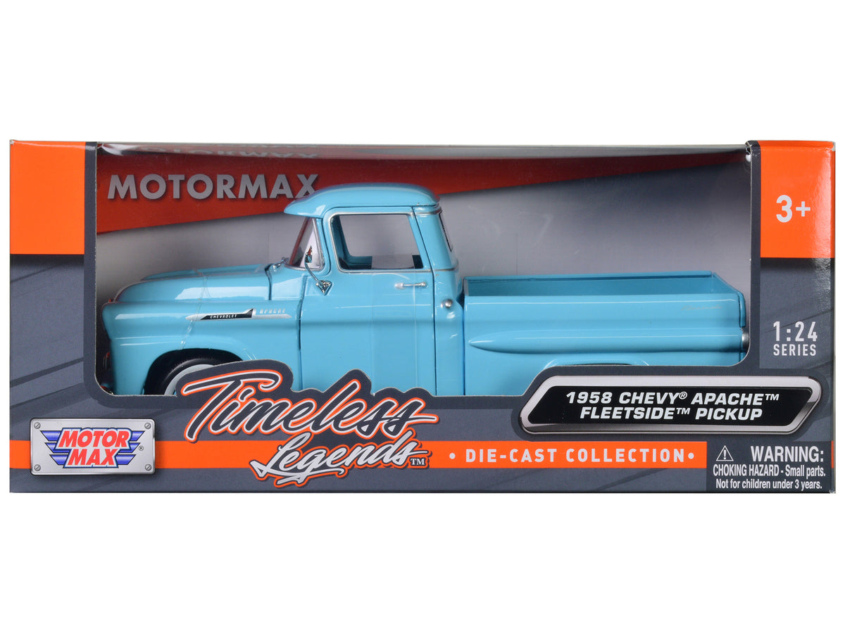 1958 Chevrolet Apache Fleetside Pickup Truck Light Blue 1/24 Diecast Model Car