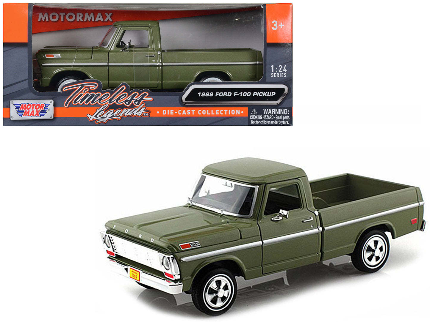 1969 Ford F-100 Pickup Truck Green 1/24 Diecast Model Car