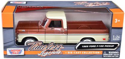 1969 Ford F-100 Pickup Truck Brown Metallic and Cream "Timeless Legends" 1/24 Diecast Model Car