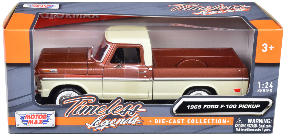 1969 Ford F-100 Pickup Truck Brown Metallic and Cream "Timeless Legends" 1/24 Diecast Model Car