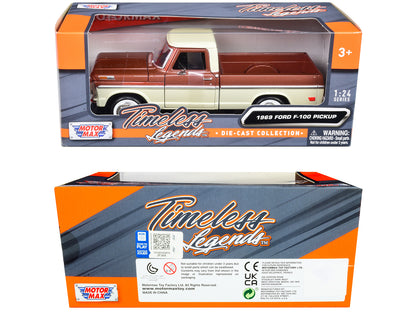 1969 Ford F-100 Pickup Truck Brown Metallic and Cream "Timeless Legends" 1/24 Diecast Model Car