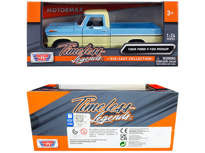 1969 Ford F-100 Pickup Truck Light Blue and Cream "Timeless Legends" Series 1/24 Diecast Model Car