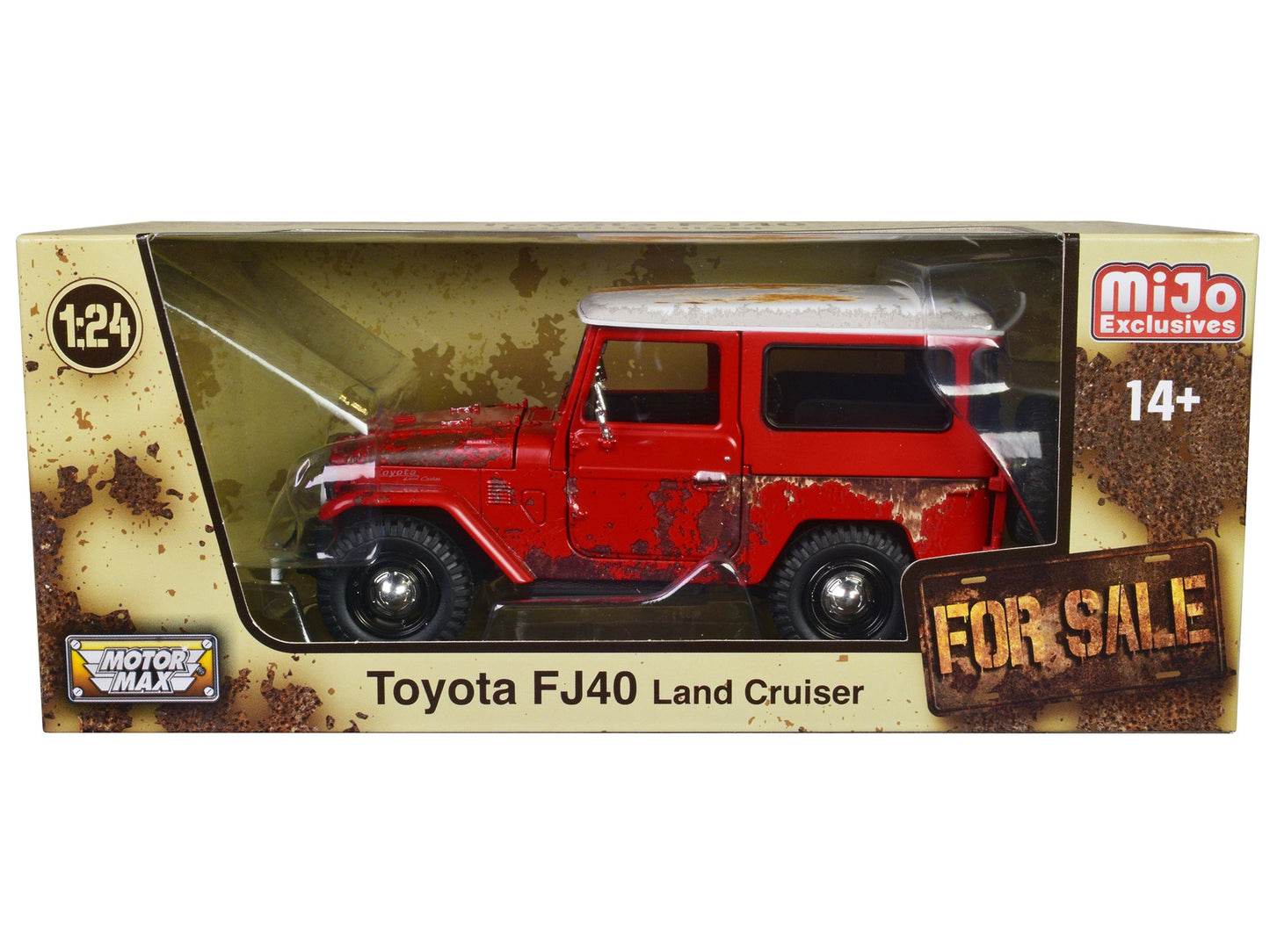 Toyota FJ40 Land Cruiser Red with White Top (Rusted Version) "For Sale" Series 1/24 Diecast Model Car