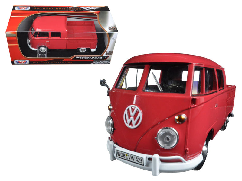 Volkswagen Type 2 (T1) Double Cab Pickup Truck Wax Red 1/24 Diecast Model Car