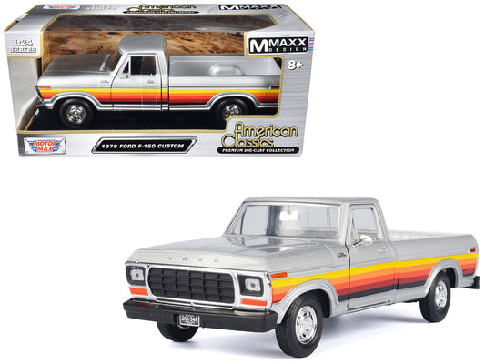1979 Ford F-150 Custom Pickup Truck Silver Metallic with Side Stripes "American Classics" Series 1/24 Diecast Model Car