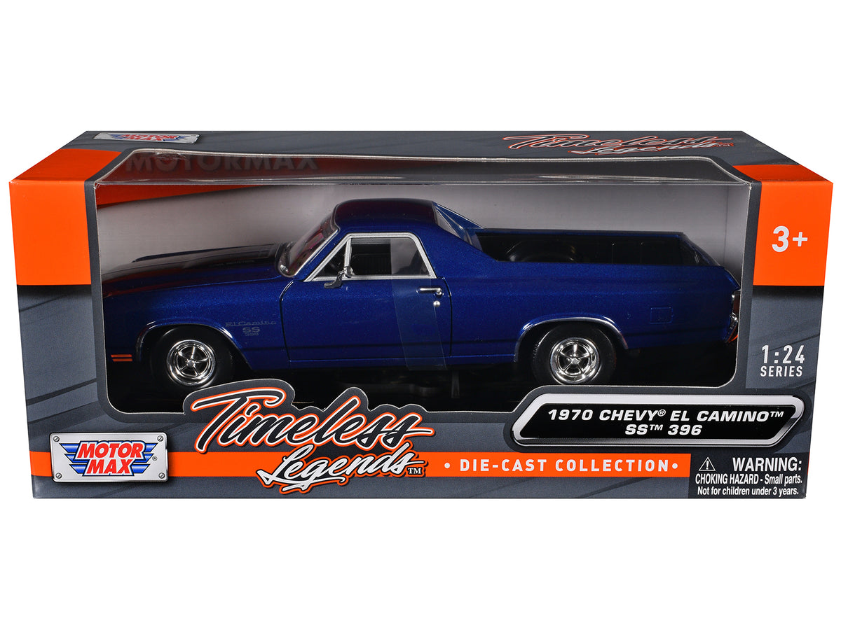 1970 Chevrolet El Camino SS 396 Dark Blue Metallic with Black Stripes 1/24 Diecast Model Car