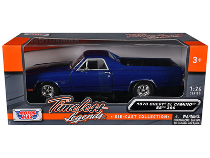 1970 Chevrolet El Camino SS 396 Dark Blue Metallic with Black Stripes 1/24 Diecast Model Car