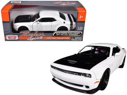 2018 Dodge Challenger SRT Hellcat Widebody White with Black Hood 1/24 Diecast Model Car