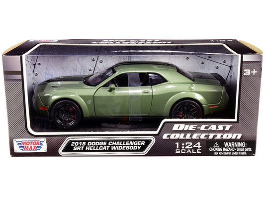2018 Dodge Challenger SRT Hellcat Widebody Green Metallic with Black Stripes 1/24 Diecast Model Car