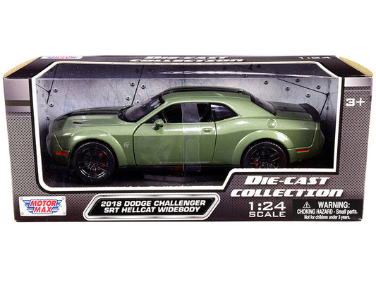 2018 Dodge Challenger SRT Hellcat Widebody Green Metallic with Black Stripes 1/24 Diecast Model Car