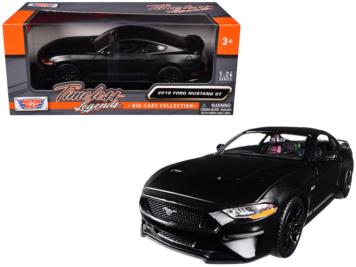 2018 Ford Mustang GT 5.0 Matt Black with Black Wheels 1/24 Diecast Model Car