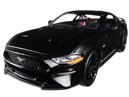 2018 Ford Mustang GT 5.0 Matt Black with Black Wheels 1/24 Diecast Model Car