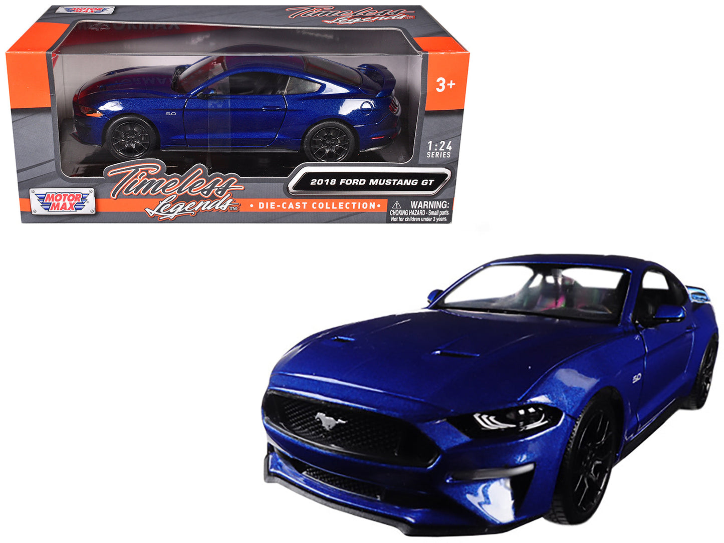 2018 Ford Mustang GT 5.0 Blue with Black Wheels 1/24 Diecast Model Car