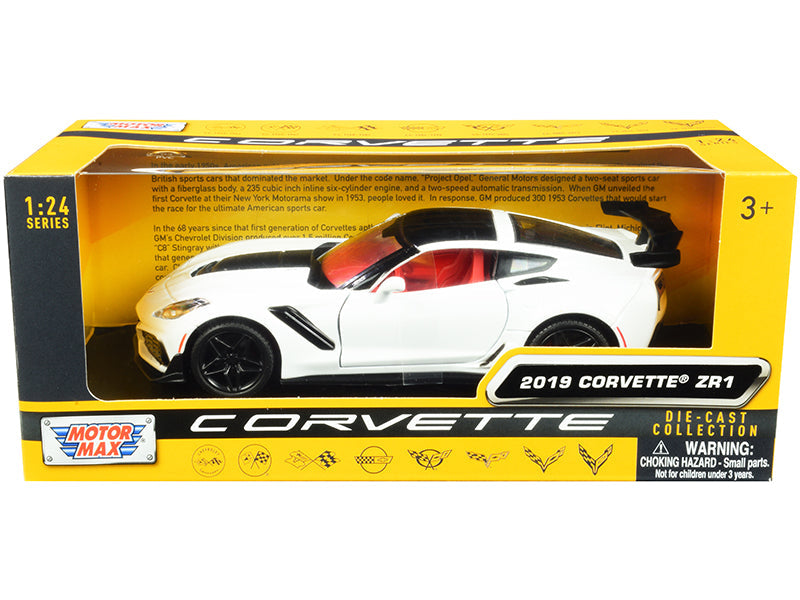 2019 Chevrolet Corvette C7 ZR1 White and Black with Red Interior "History of Corvette" Series 1/24 Diecast Model Car