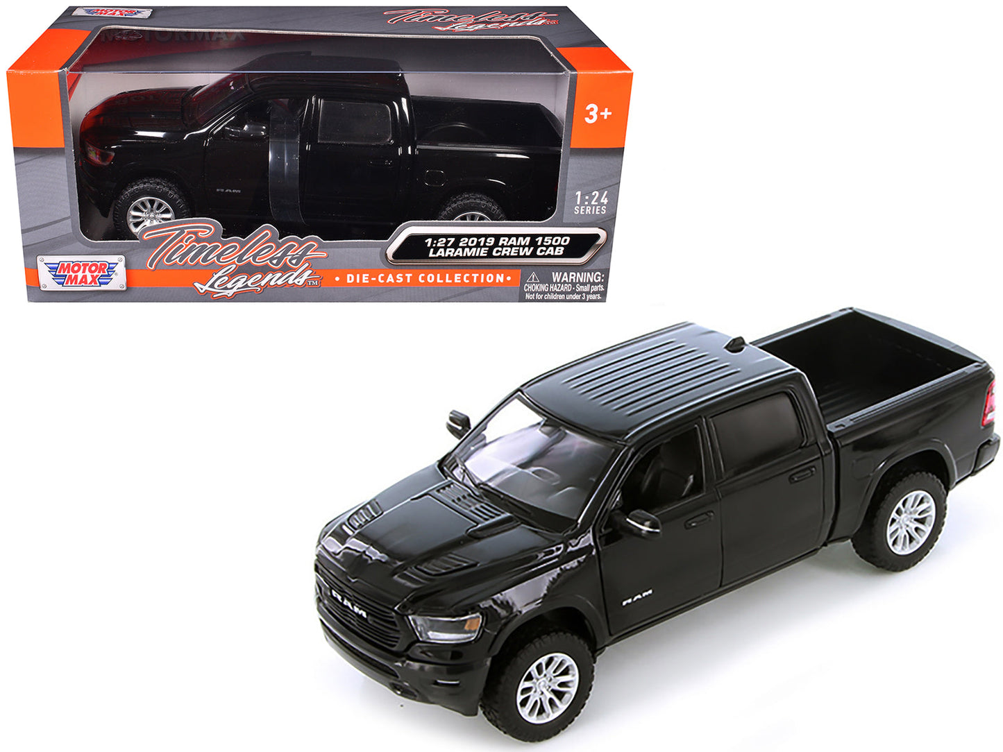 2019 RAM 1500 Laramie Crew Cab Pickup Truck Black 1/24 Diecast Model Car