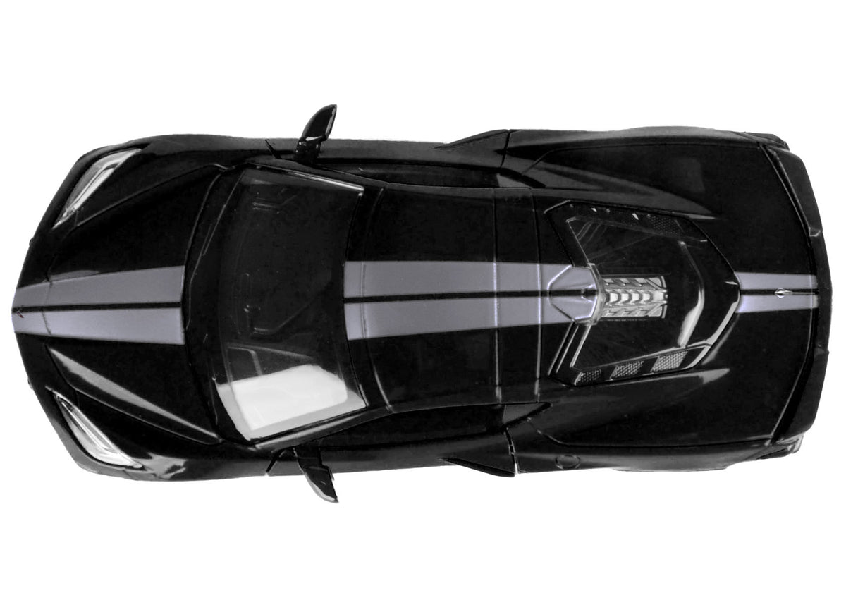 2020 Chevrolet Corvette C8 Stingray Black with Silver Stripes "Timeless Legends" Series 1/24 Diecast Model Car
