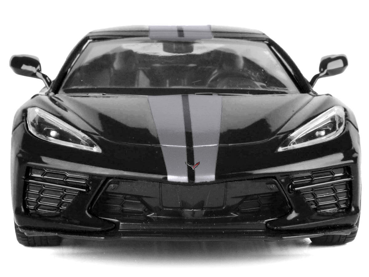 2020 Chevrolet Corvette C8 Stingray Black with Silver Stripes "Timeless Legends" Series 1/24 Diecast Model Car