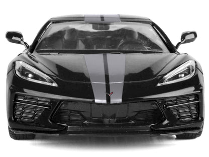 2020 Chevrolet Corvette C8 Stingray Black with Silver Stripes "Timeless Legends" Series 1/24 Diecast Model Car