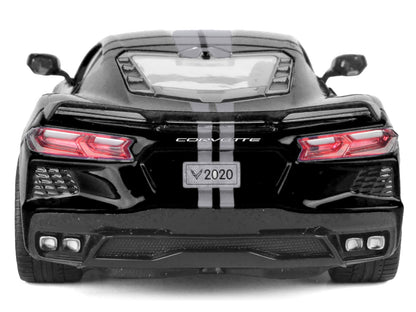 2020 Chevrolet Corvette C8 Stingray Black with Silver Stripes "Timeless Legends" Series 1/24 Diecast Model Car
