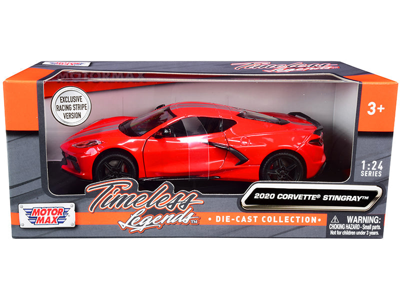 2020 Chevrolet Corvette C8 Stingray Red with Silver Racing Stripes "Timeless Legends" 1/24 Diecast Model Car