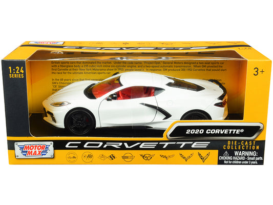 2020 Chevrolet Corvette C8 Stingray White with Red Interior "History of Corvette" Series 1/24 Diecast Model Car