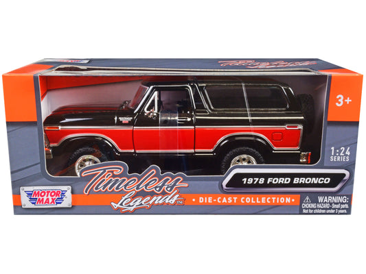 1978 Ford Bronco Ranger XLT with Spare Tire Black and Red "Timeless Legends" Series 1/24 Diecast Model Car