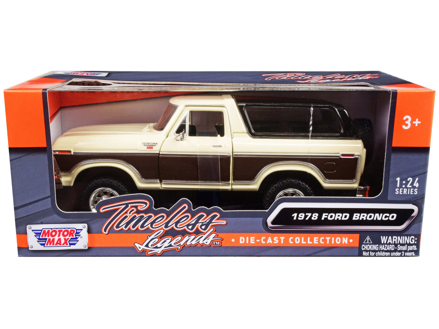 1978 Ford Bronco Ranger XLT with Spare Tire Cream and Brown with Black Camper Shell "Timeless Legends" Series 1/24 Diecast Model Car
