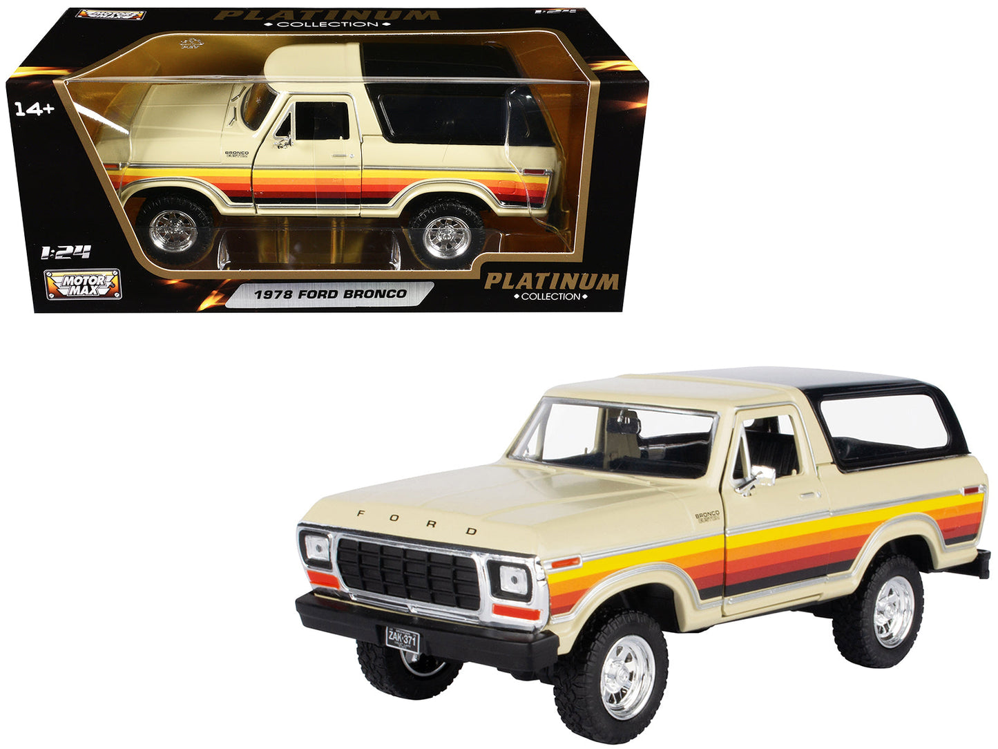 1978 Ford Bronco Custom Cream with Stripes and Black Top "Platinum Collection" Series 1/24 Diecast Model Car