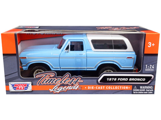 1978 Ford Bronco Custom Light Blue and White "Timeless Legends" Series 1/24 Diecast Model Car